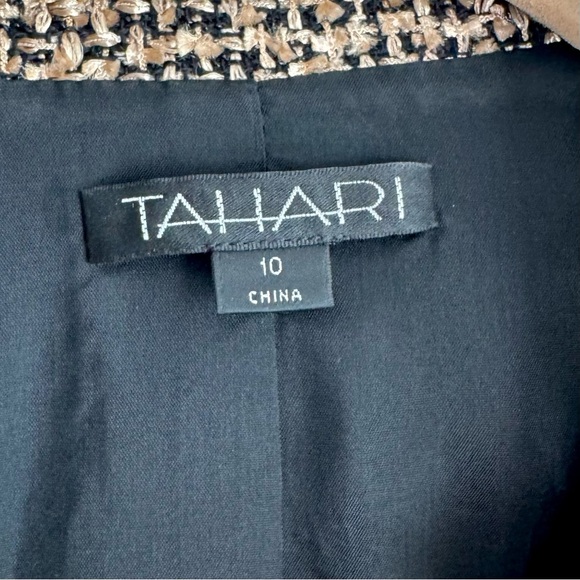 Tahari Vintage Tweed Cropped Blazer Black Tan Bouclé Trim Classic Jacket Size 10 - Picture 7 of 7